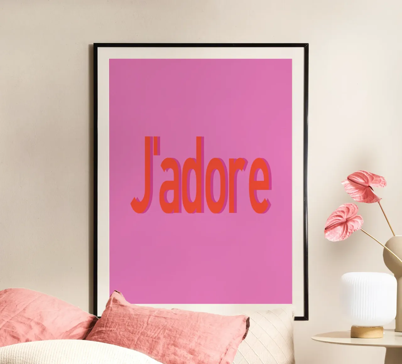 "j' adore" Citazione romantica poster con telaio in alluminio da Carinaprint