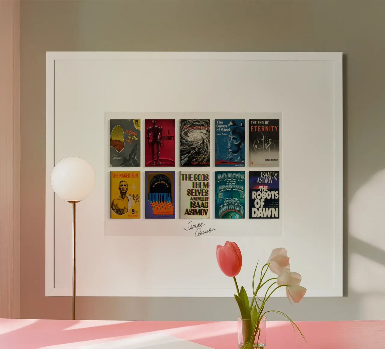 Isaac Asimov - Prime edizioni raccolte - Fantascienza poster con telaio in alluminio da MissLiterarty