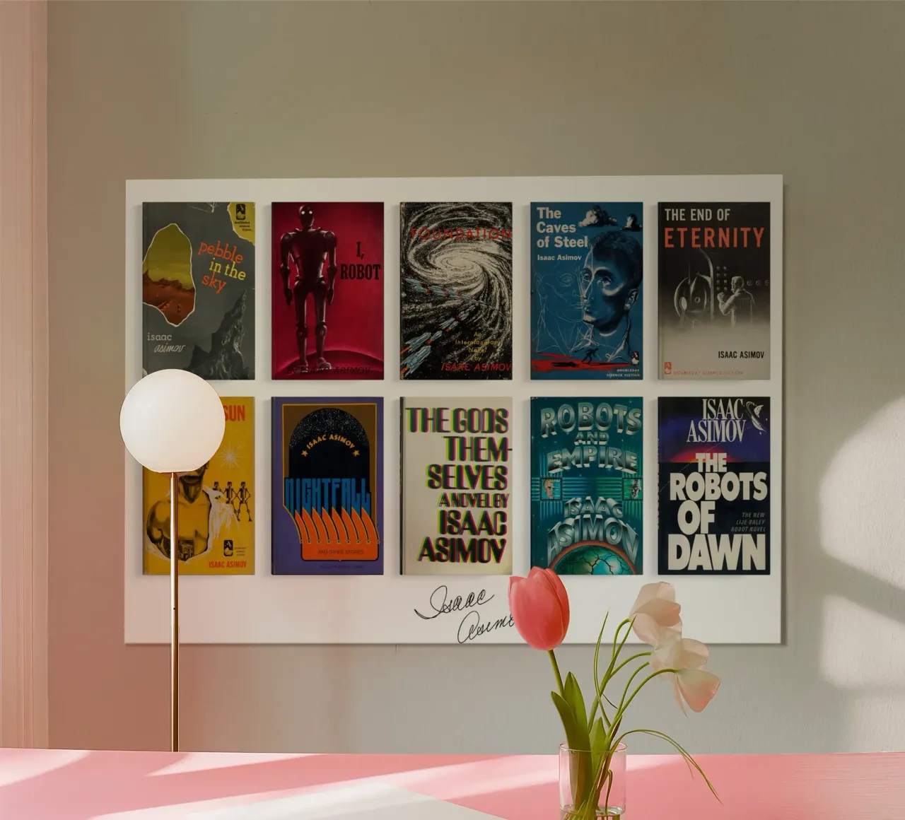 Isaac Asimov - Prime edizioni raccolte - Fantascienza poster con telaio in alluminio da MissLiterarty
