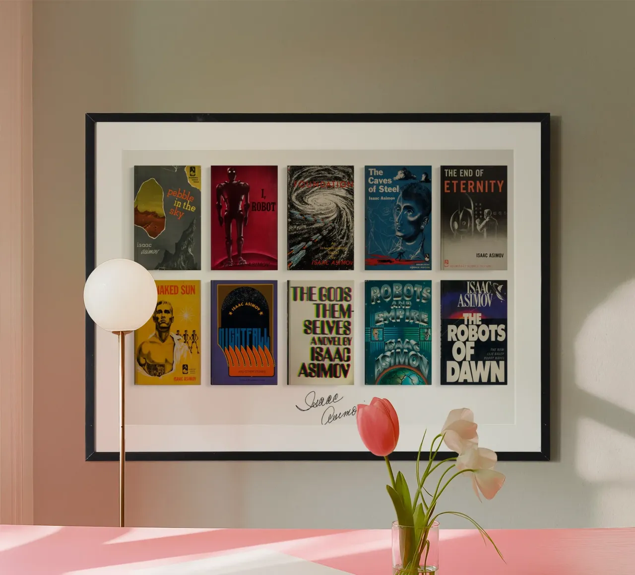 Isaac Asimov - Prime edizioni raccolte - Fantascienza poster con telaio in alluminio da MissLiterarty