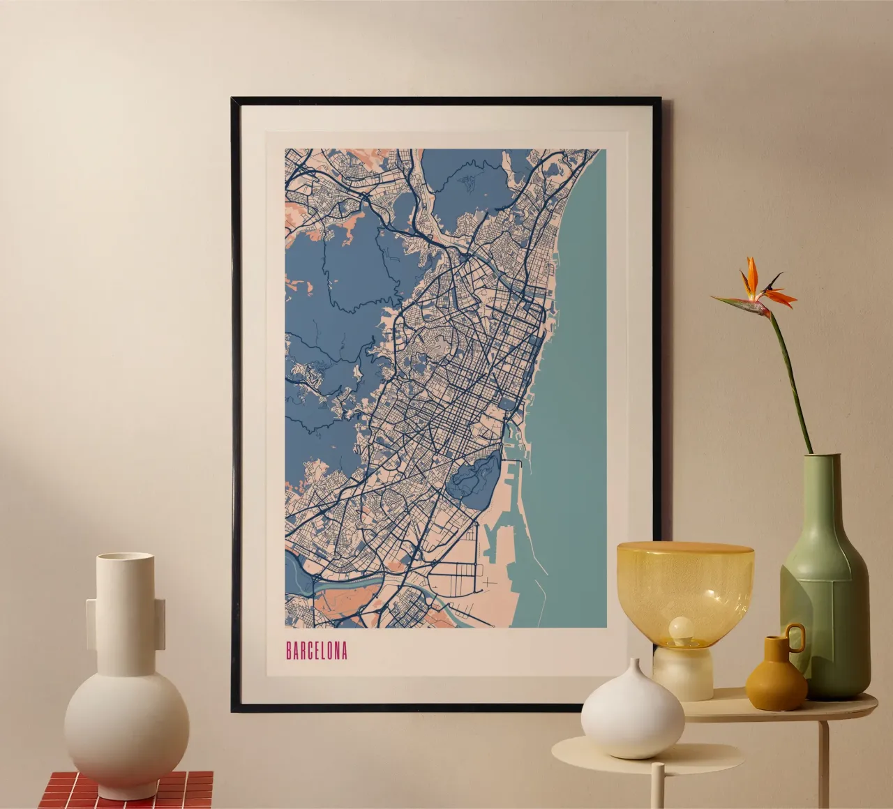 Barcellona L'arte della capitale catalana poster con telaio in plastica da MOOODZART