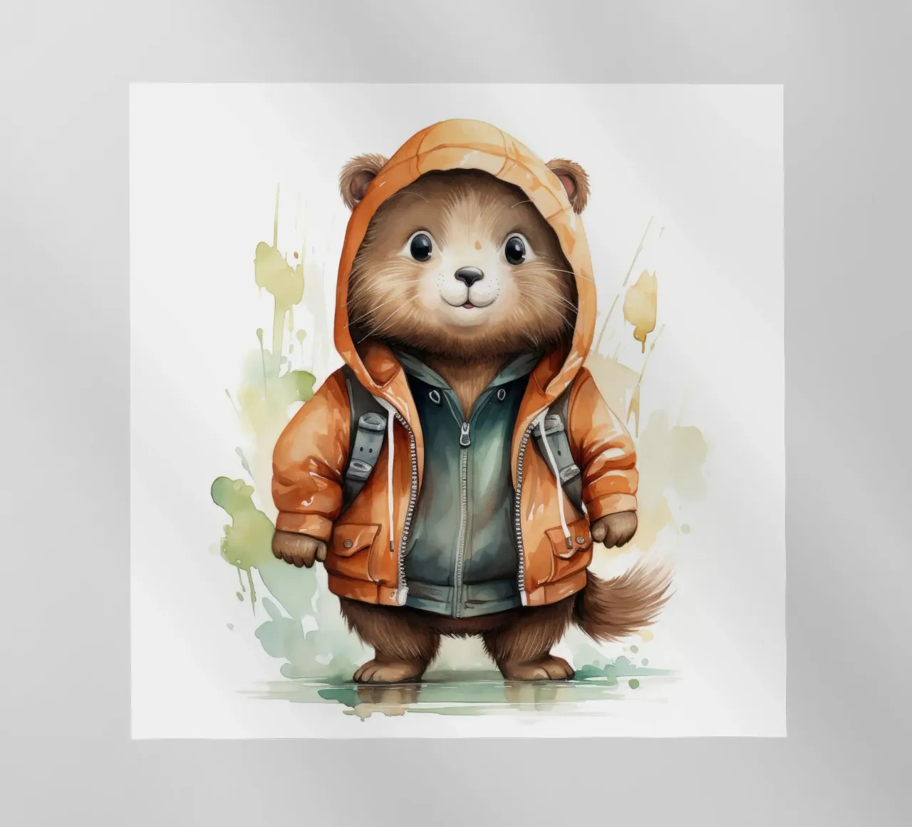 Acquerello Cartoon Beaver in felpa con cappuccio pellicola backlit da Animal Portraits