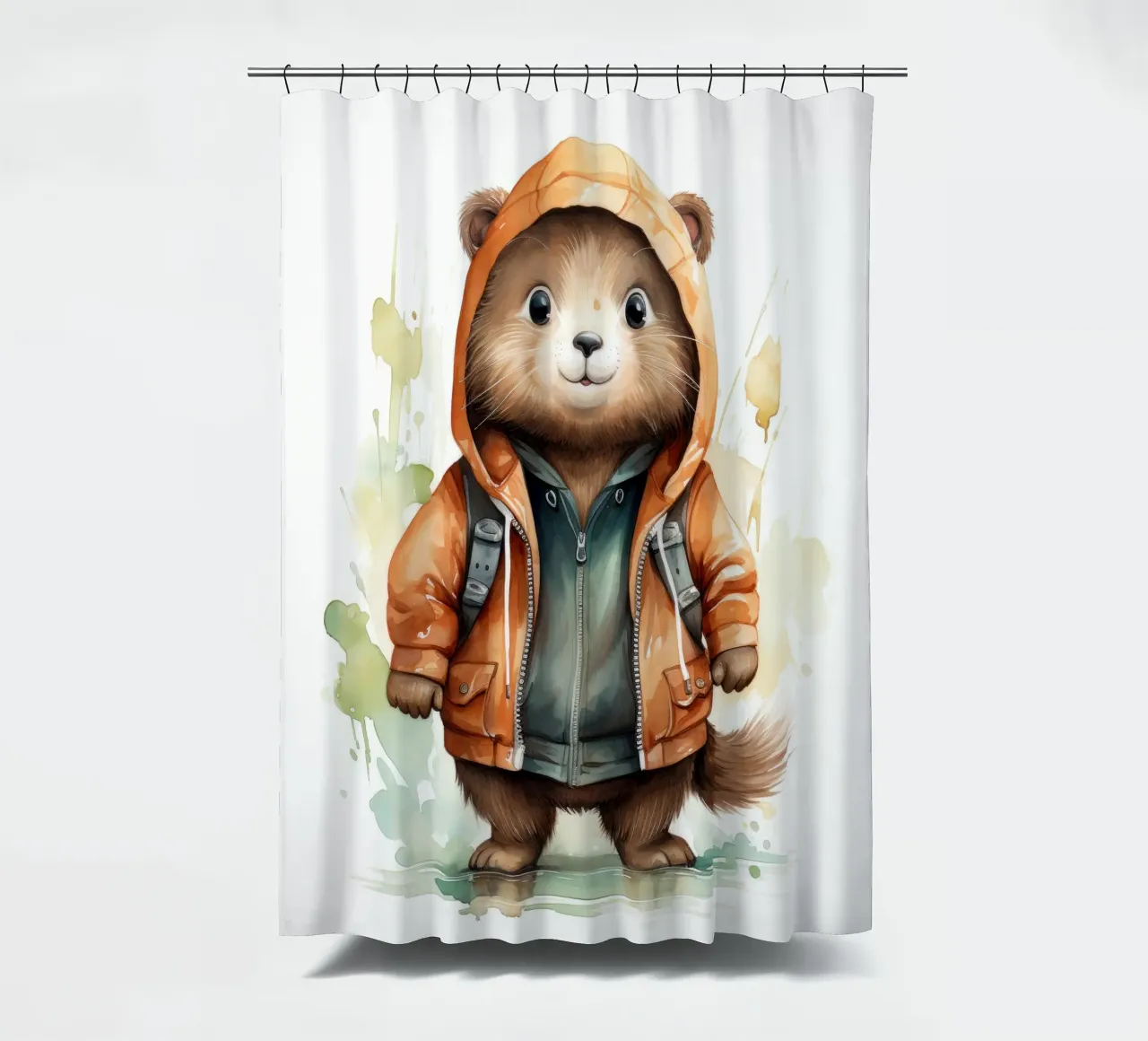 Acquerello Cartoon Beaver in felpa con cappuccio tenda da doccia da Animal Portraits