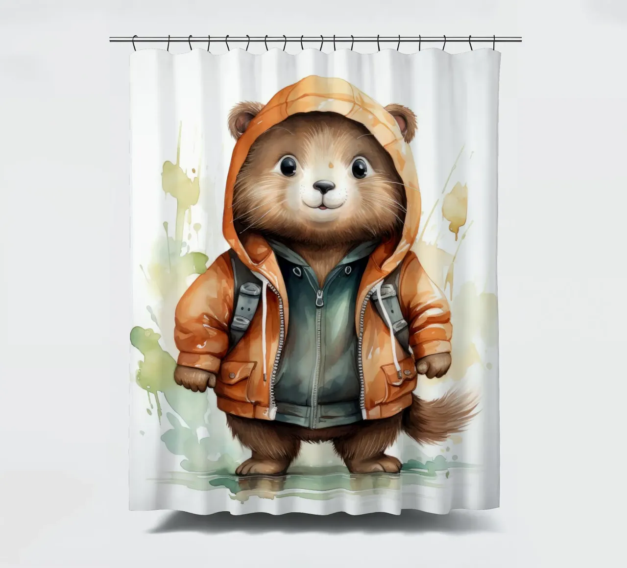 Acquerello Cartoon Beaver in felpa con cappuccio tenda da doccia da Animal Portraits
