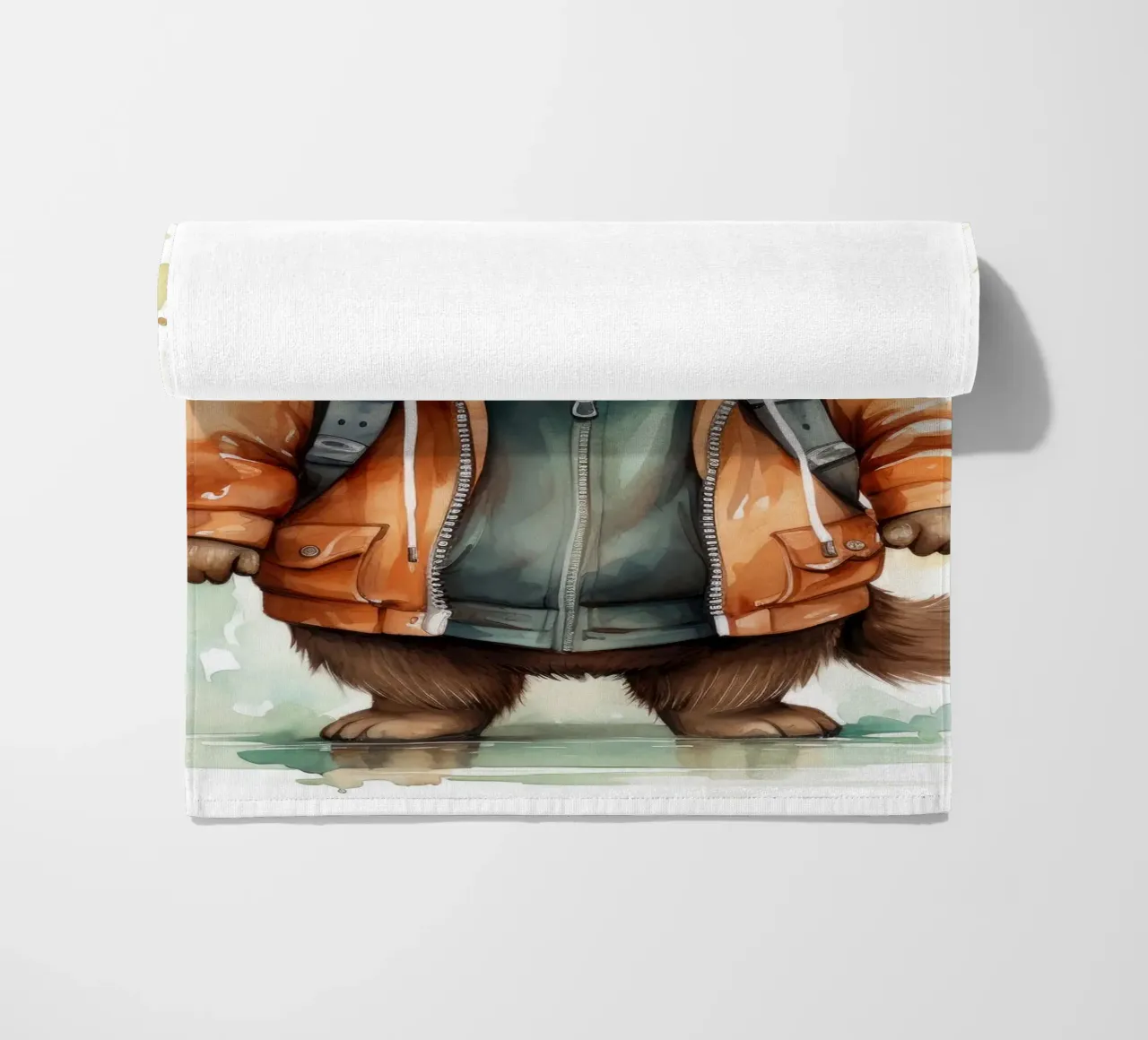 Acquerello Cartoon Beaver in felpa con cappuccio telo mare da Animal Portraits