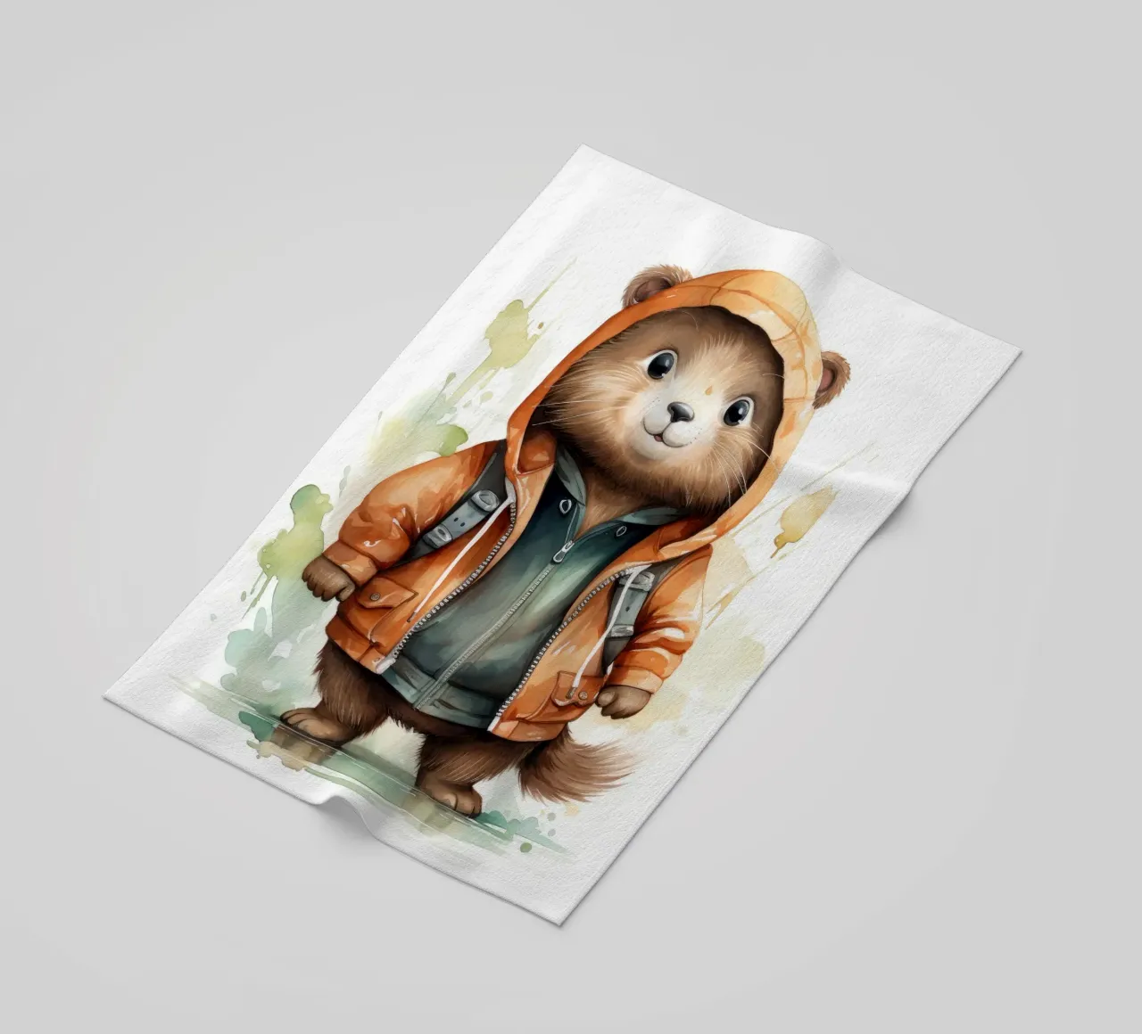 Acquerello Cartoon Beaver in felpa con cappuccio telo mare da Animal Portraits