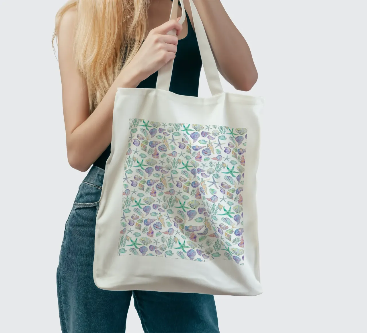 Conchiglie di mare blu Stelle Marine Boho Spiaggia Tropicale Oceano borsa in juta da Gentle Echoes Art