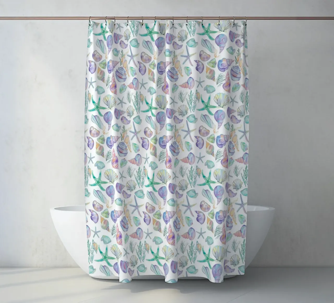 Conchiglie di mare blu Stelle Marine Boho Spiaggia Tropicale Oceano tenda da doccia da Gentle Echoes Art