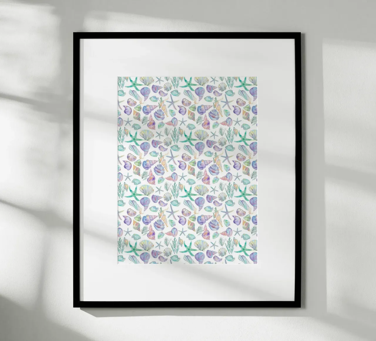 Conchiglie di mare blu Stelle Marine Boho Spiaggia Tropicale Oceano poster con telaio in plastica da Gentle Echoes Art