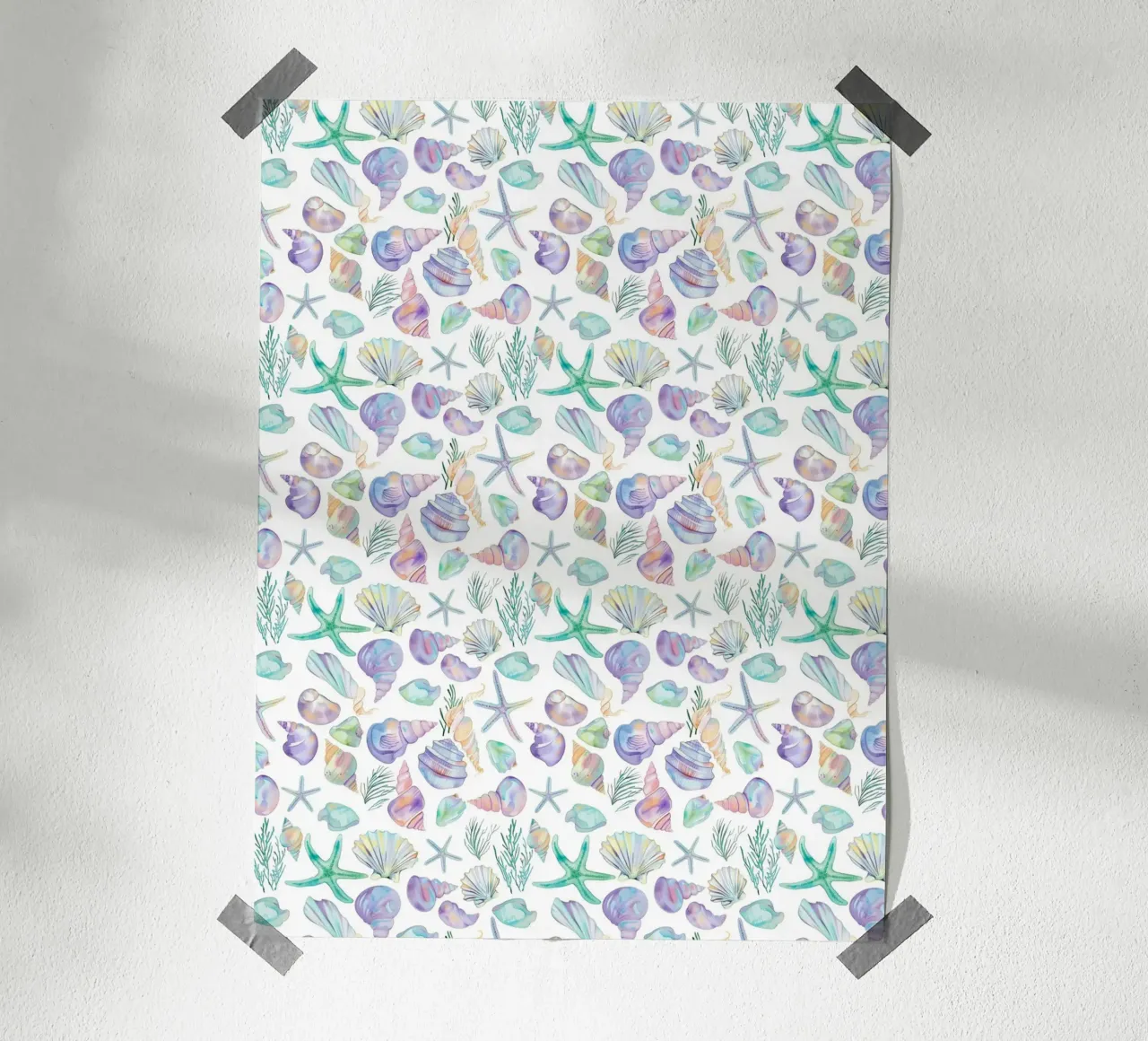 Conchiglie di mare blu Stelle Marine Boho Spiaggia Tropicale Oceano poster con telaio in plastica da Gentle Echoes Art