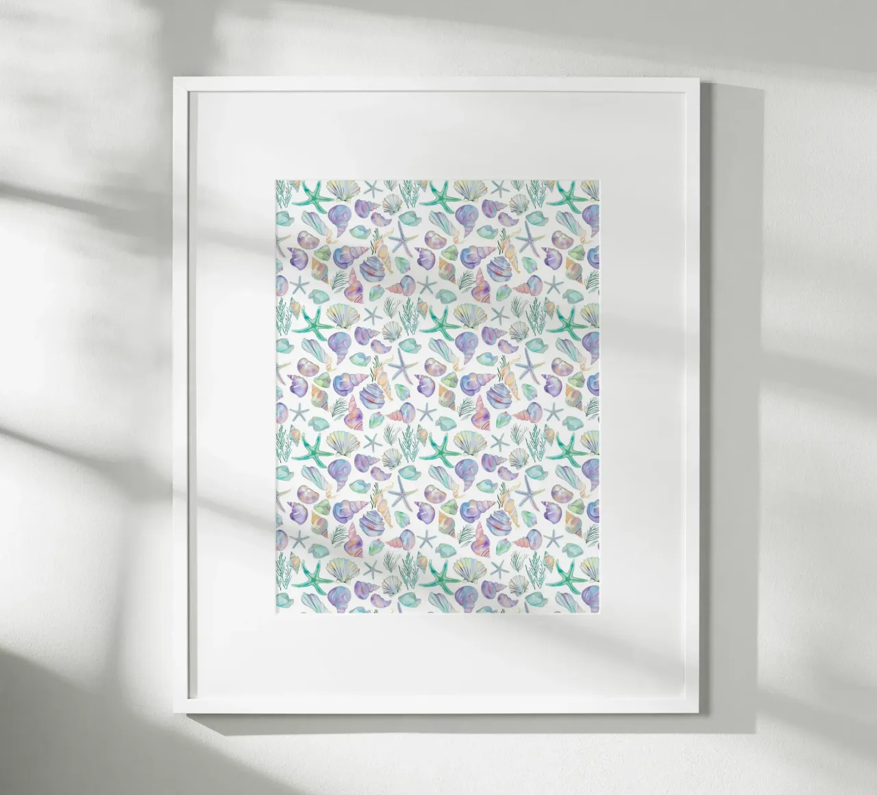 Conchiglie di mare blu Stelle Marine Boho Spiaggia Tropicale Oceano poster con telaio in plastica da Gentle Echoes Art
