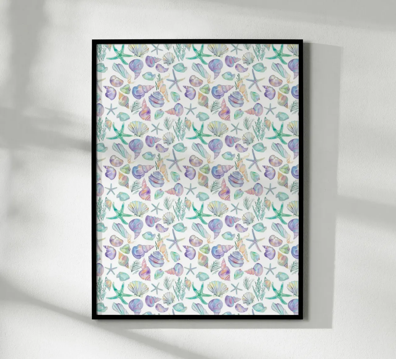 Conchiglie di mare blu Stelle Marine Boho Spiaggia Tropicale Oceano poster con telaio in plastica da Gentle Echoes Art