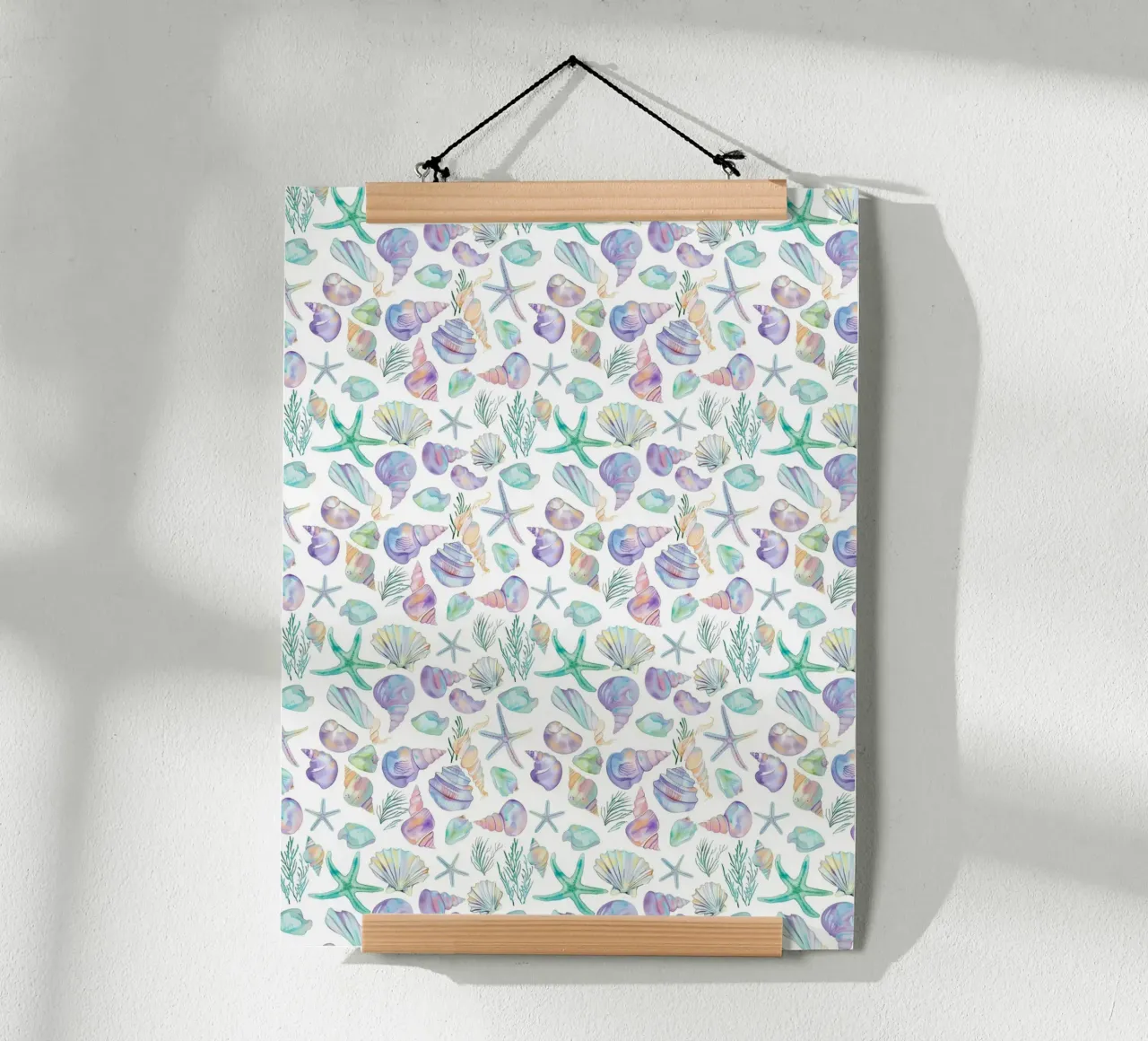 Conchiglie di mare blu Stelle Marine Boho Spiaggia Tropicale Oceano poster con telaio in plastica da Gentle Echoes Art