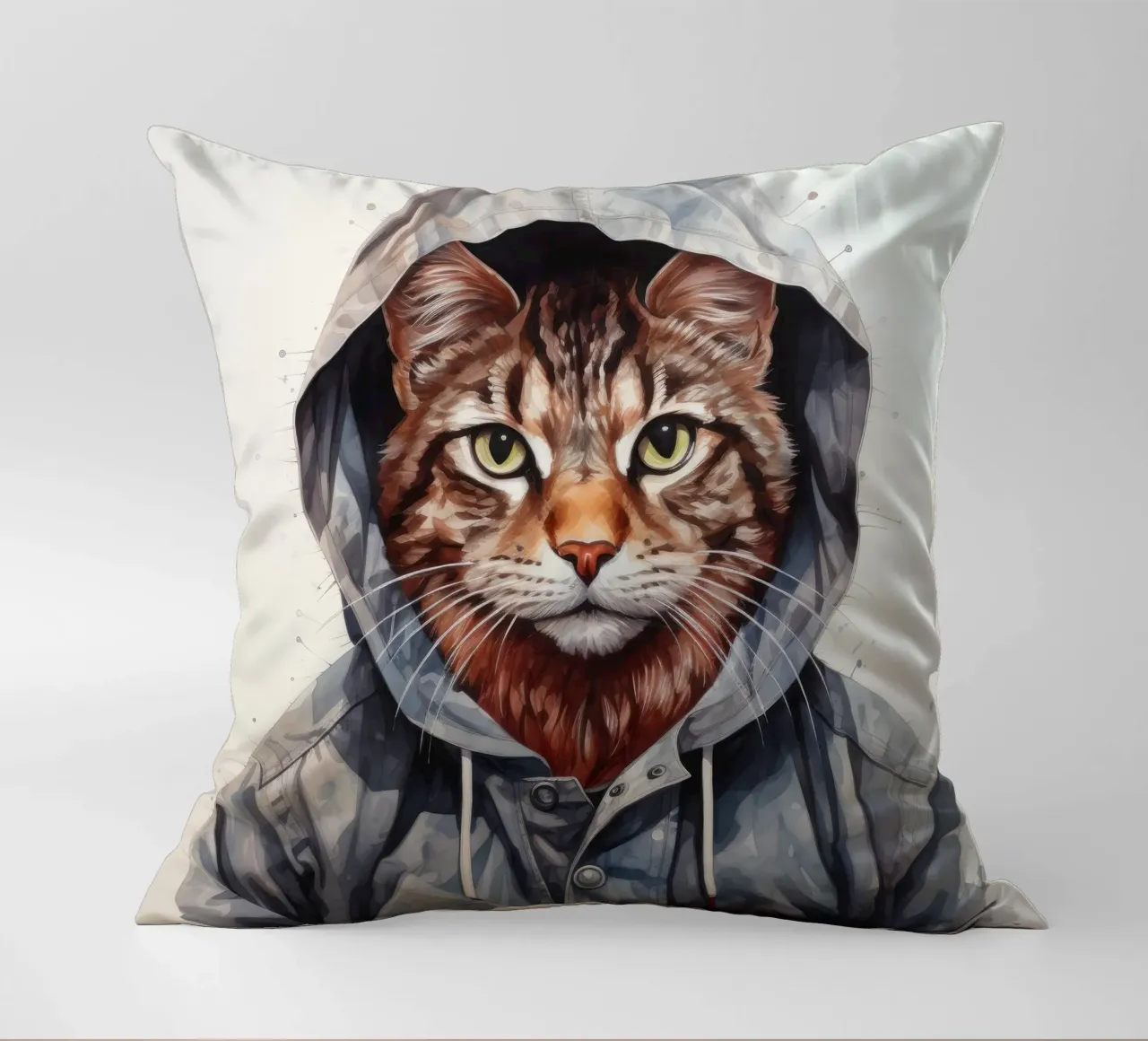 Cartone animato acquerellato Bobcat in felpa con cappuccio cuscino da Animal Portraits