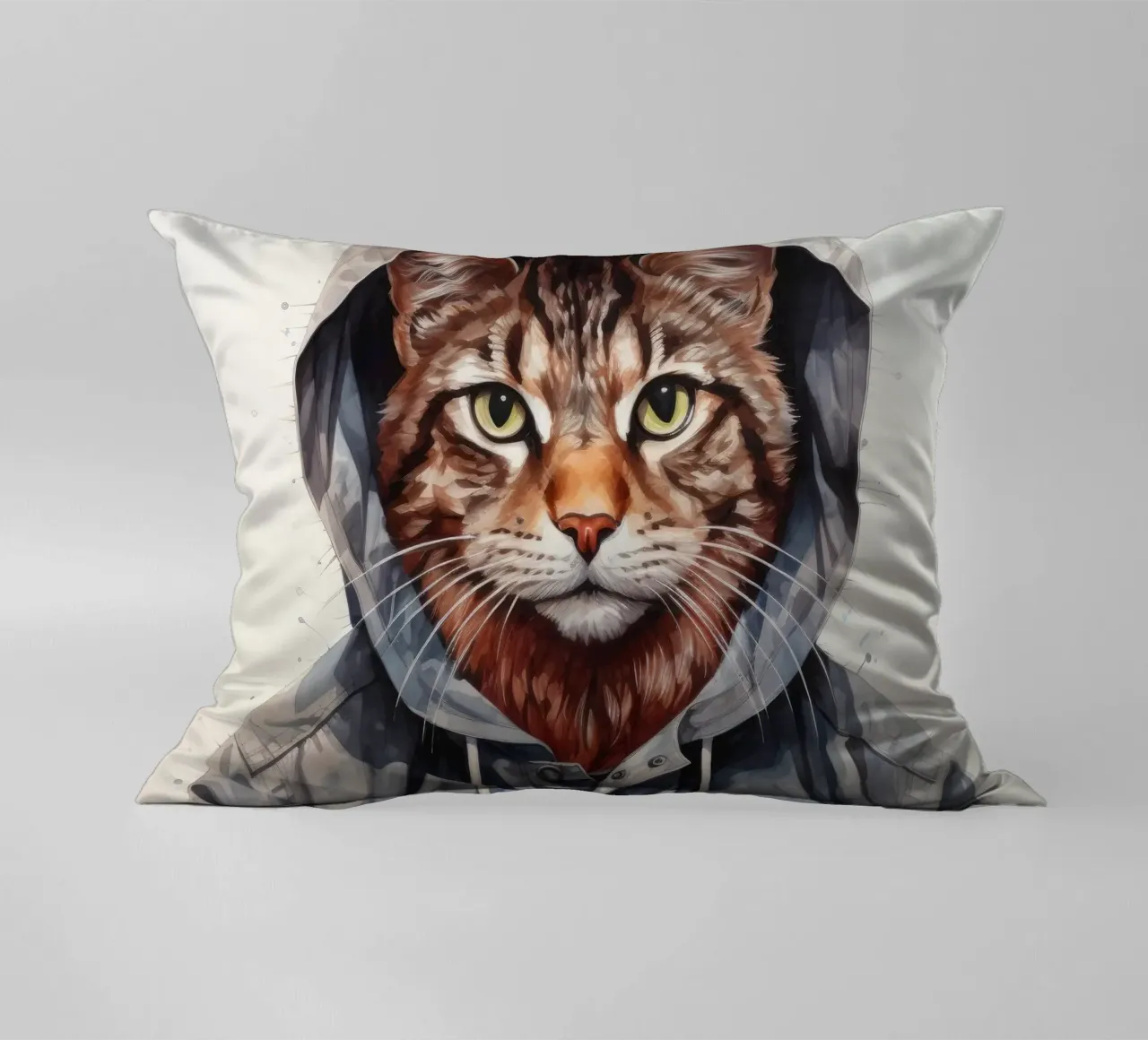 Cartone animato acquerellato Bobcat in felpa con cappuccio cuscino da Animal Portraits