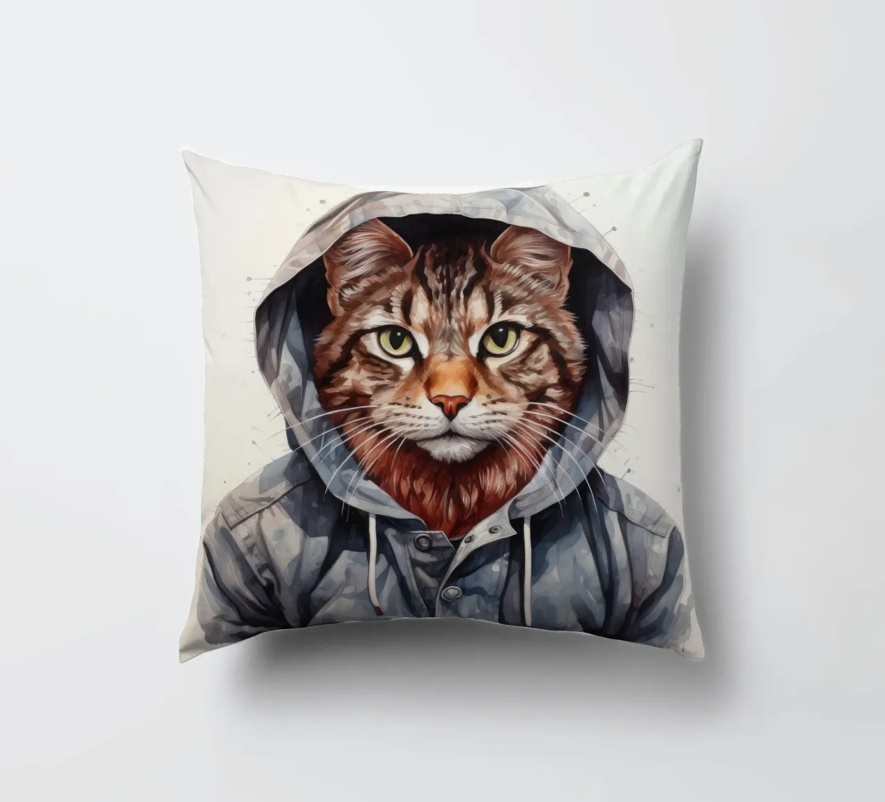 Cartone animato acquerellato Bobcat in felpa con cappuccio cuscino da Animal Portraits