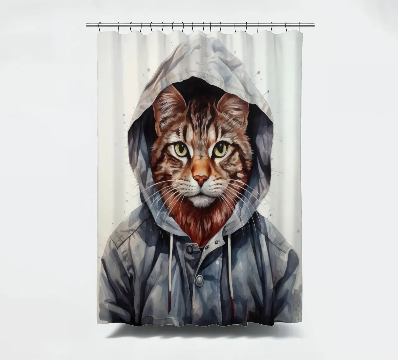 Cartone animato acquerellato Bobcat in felpa con cappuccio tenda da doccia da Animal Portraits