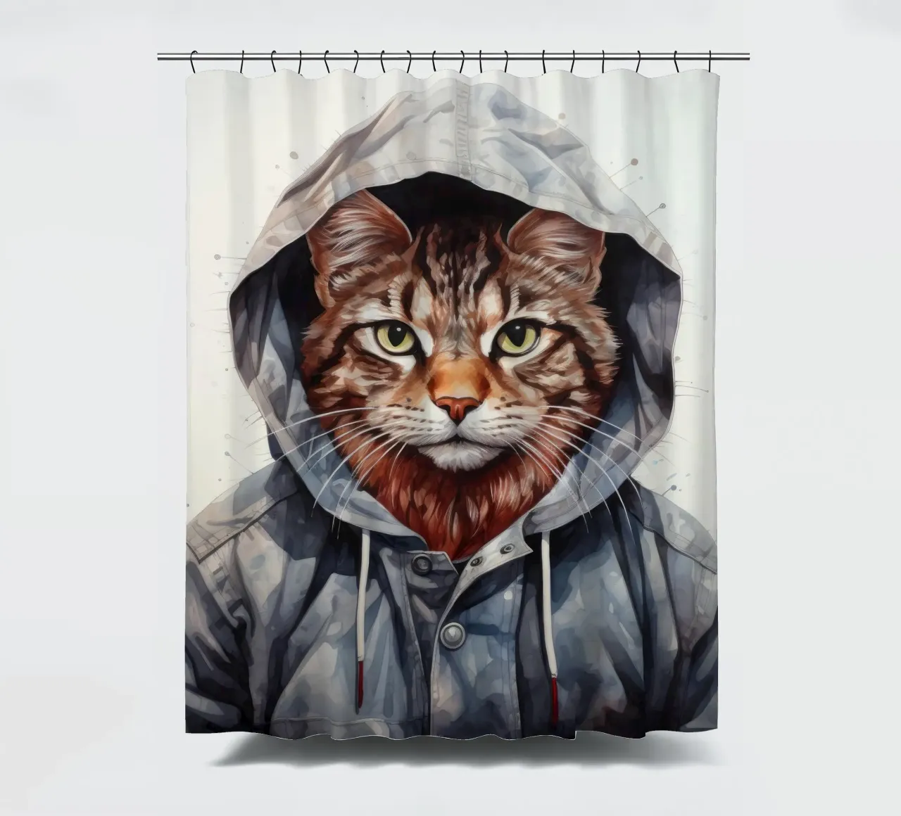 Cartone animato acquerellato Bobcat in felpa con cappuccio tenda da doccia da Animal Portraits