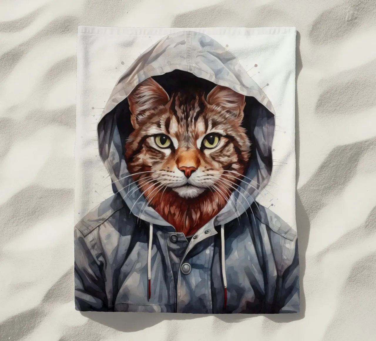 Cartone animato acquerellato Bobcat in felpa con cappuccio telo mare da Animal Portraits