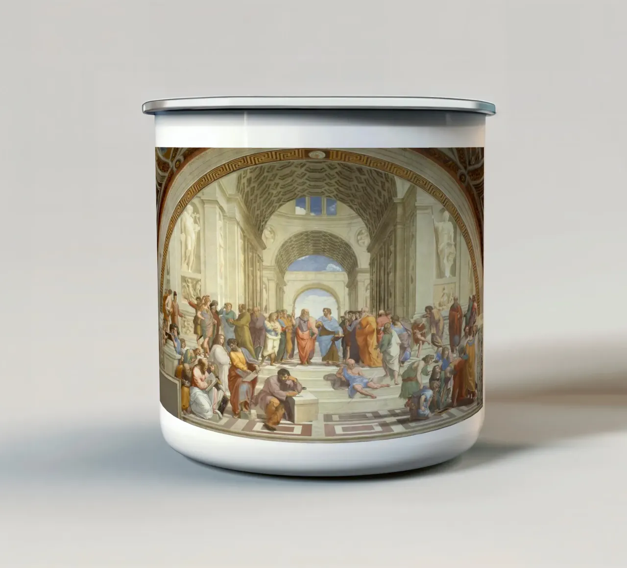 Raffaello - La scuola di Atene, 1511 tazza in smalto da Timeless Artworks