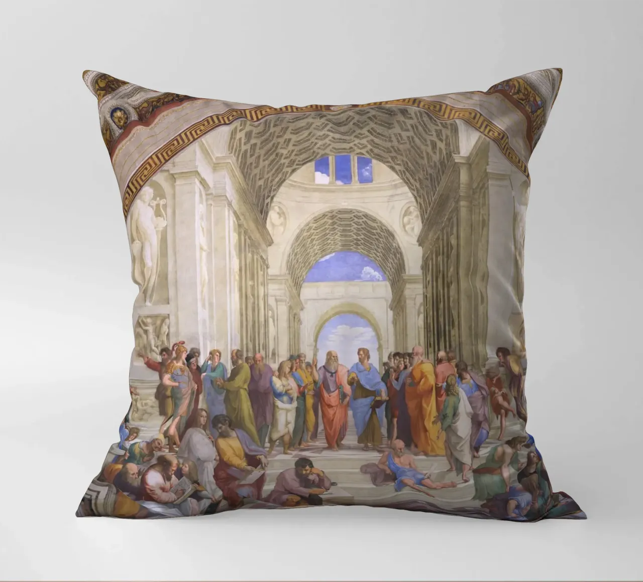 Raffaello - La scuola di Atene cuscino da Timeless Artworks