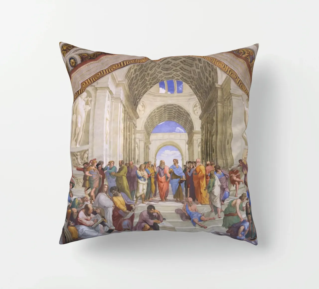 Raffaello - La scuola di Atene cuscino da Timeless Artworks