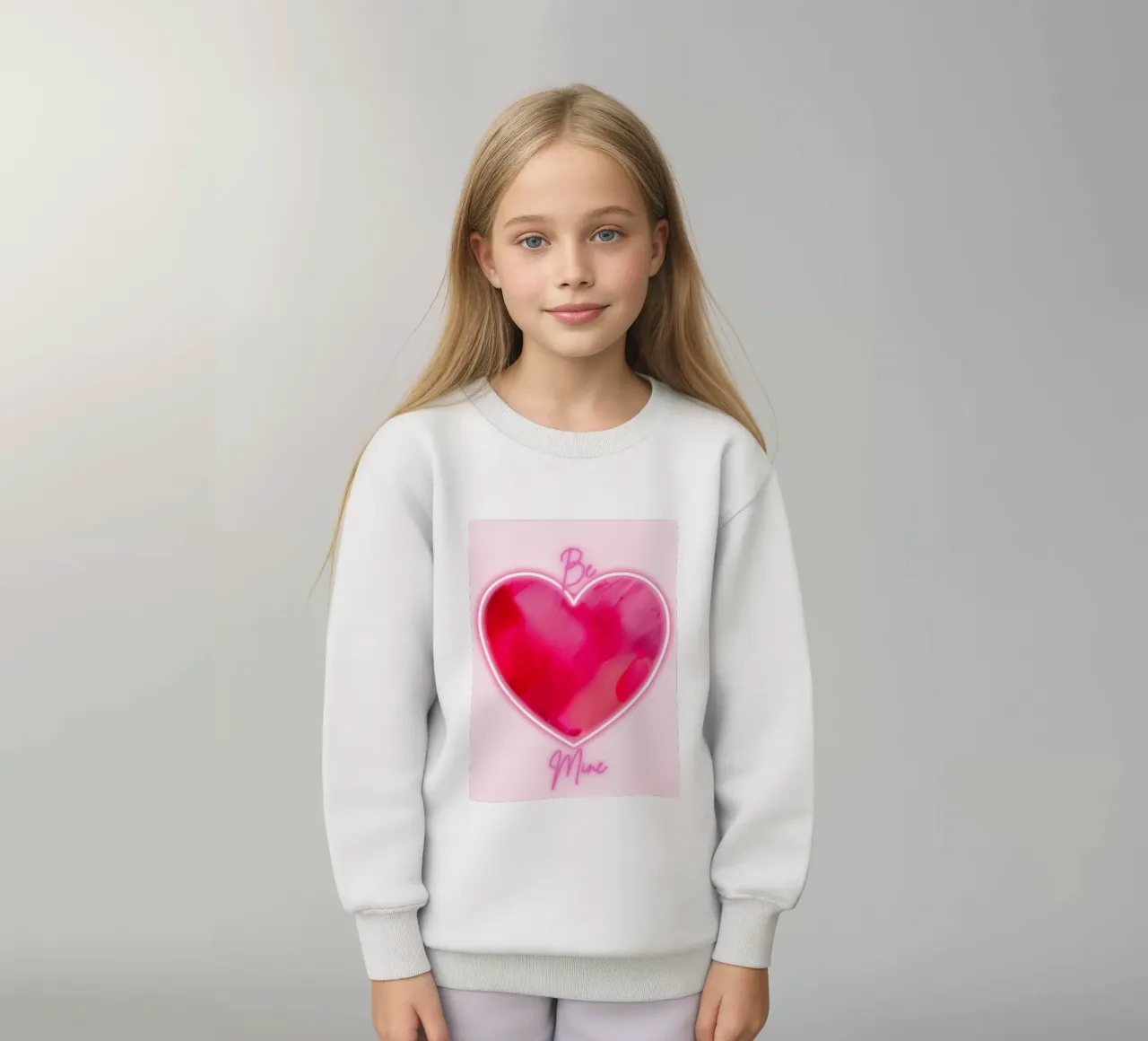 Cuore dipinto rosa multiplo "Be Mine" con bordo fluorescente felpa bambino da FABOArt