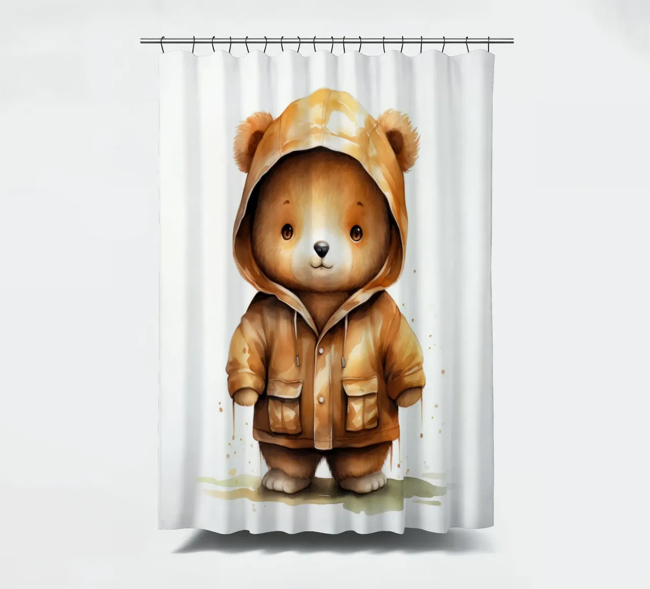 Watercolor Cartoon Brown Bear in a Hoodie shower curtain by Animal Portraits