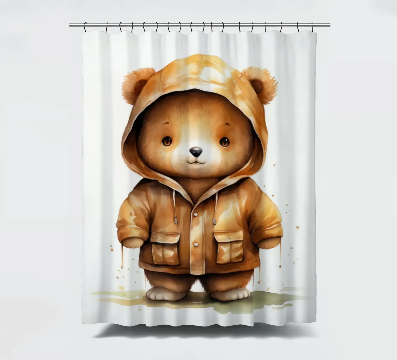 Watercolor Cartoon Brown Bear in a Hoodie shower curtain by Animal Portraits