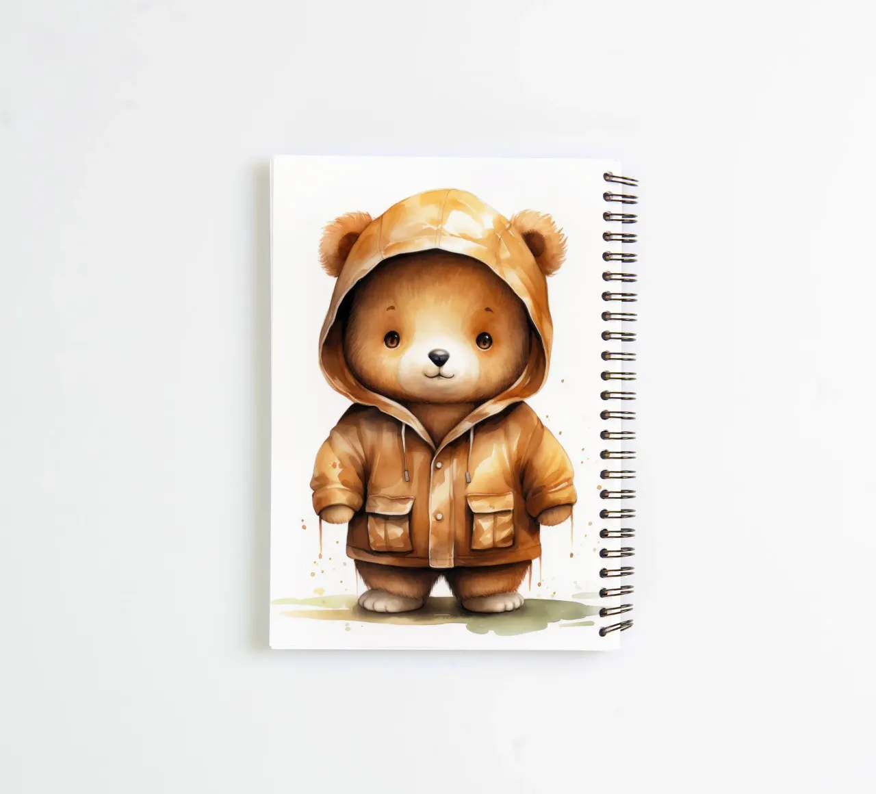 Watercolor Cartoon Brown Bear in a Hoodie spiral notebook by Animal Portraits