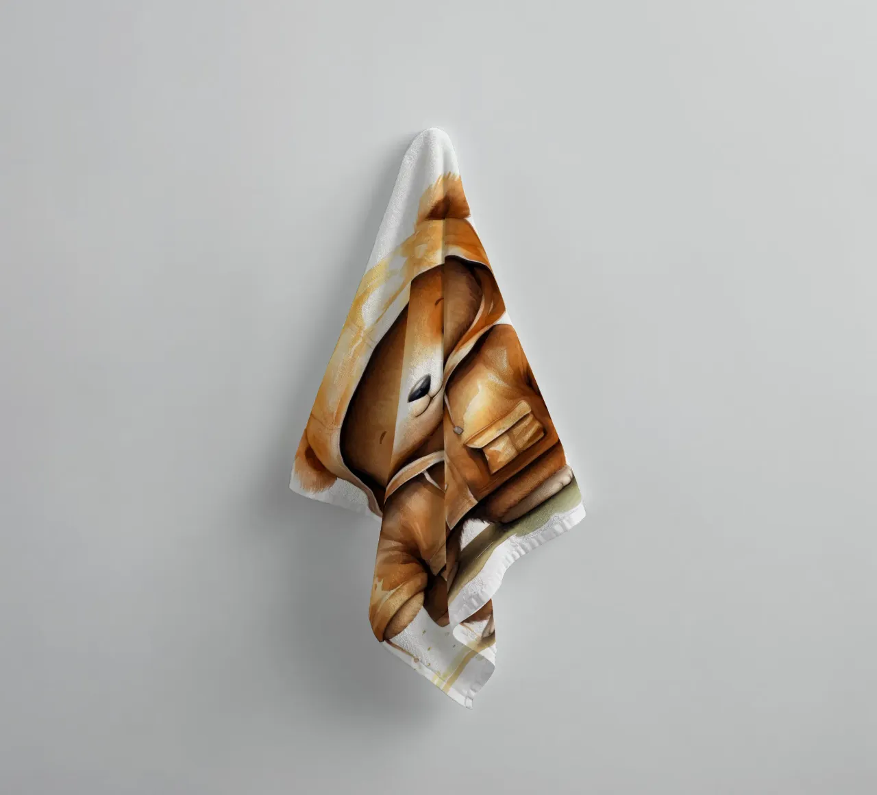 Cartone animato acquerellato Orso marrone con felpa con cappuccio asciugamano da bagno da Animal Portraits