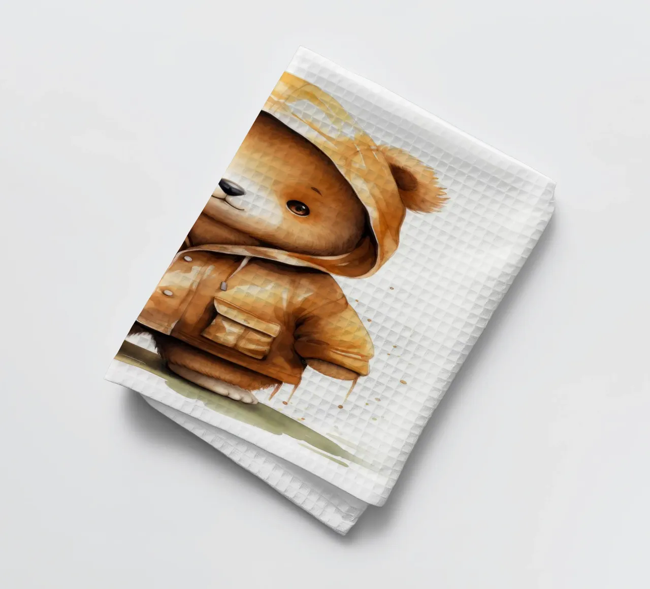 Cartone animato acquerellato Orso marrone con felpa con cappuccio canovaccio da cucina da Animal Portraits