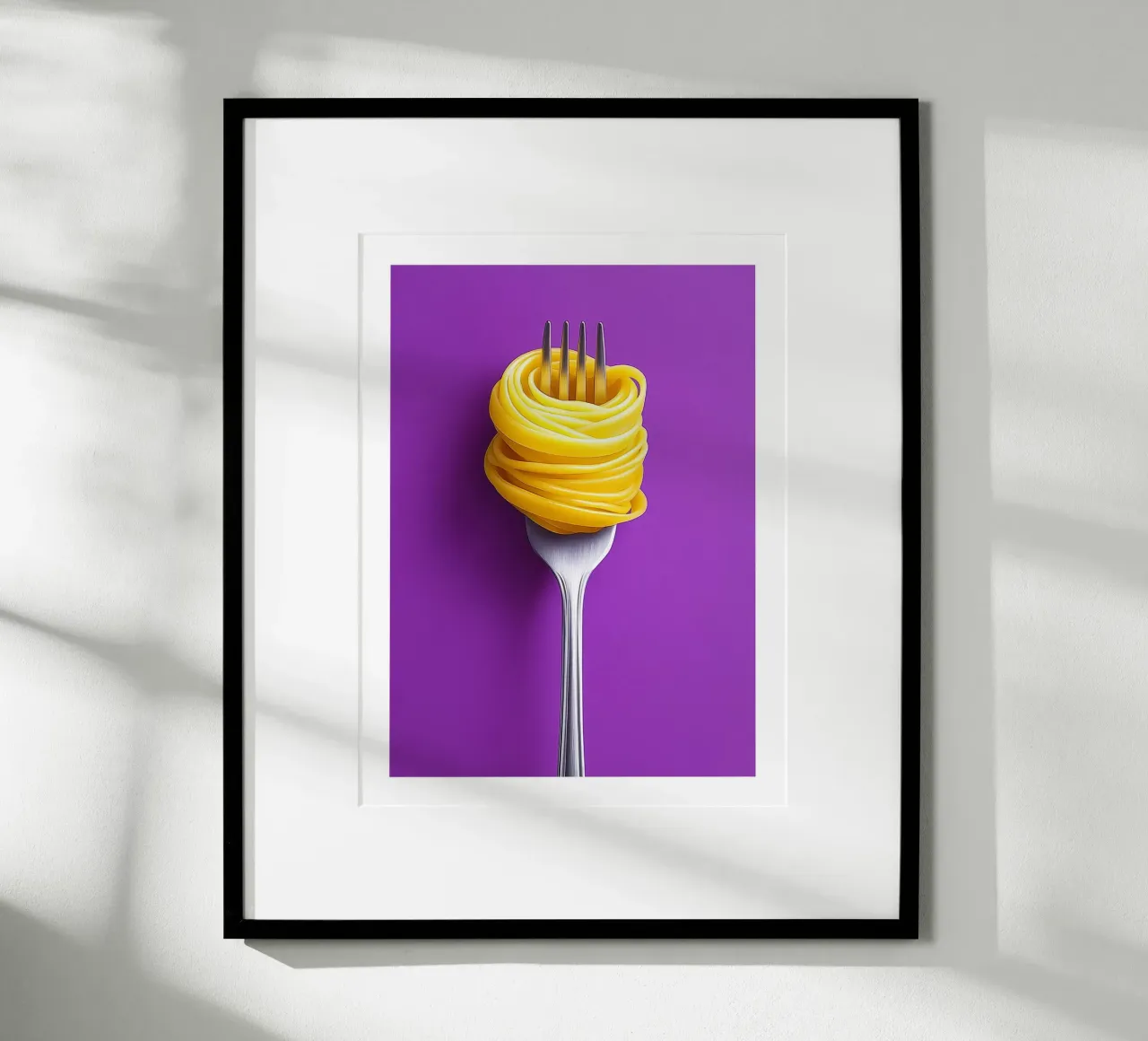 Fork and spaghetti on purple background poster by Spice & Style