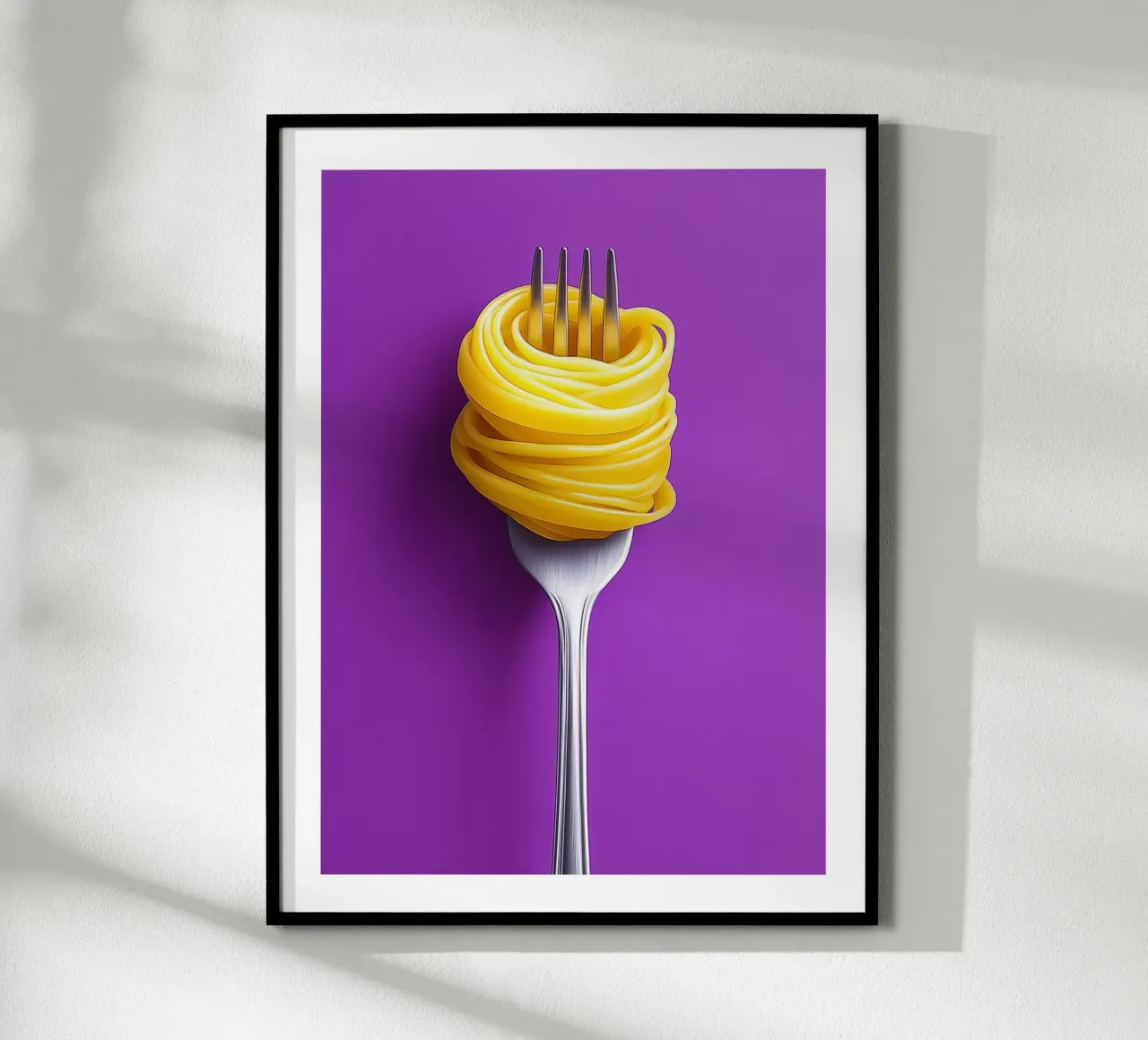 Fork and spaghetti on purple background poster by Spice & Style