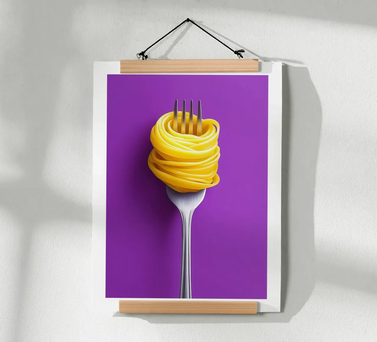 Fork and spaghetti on purple background poster by Spice & Style