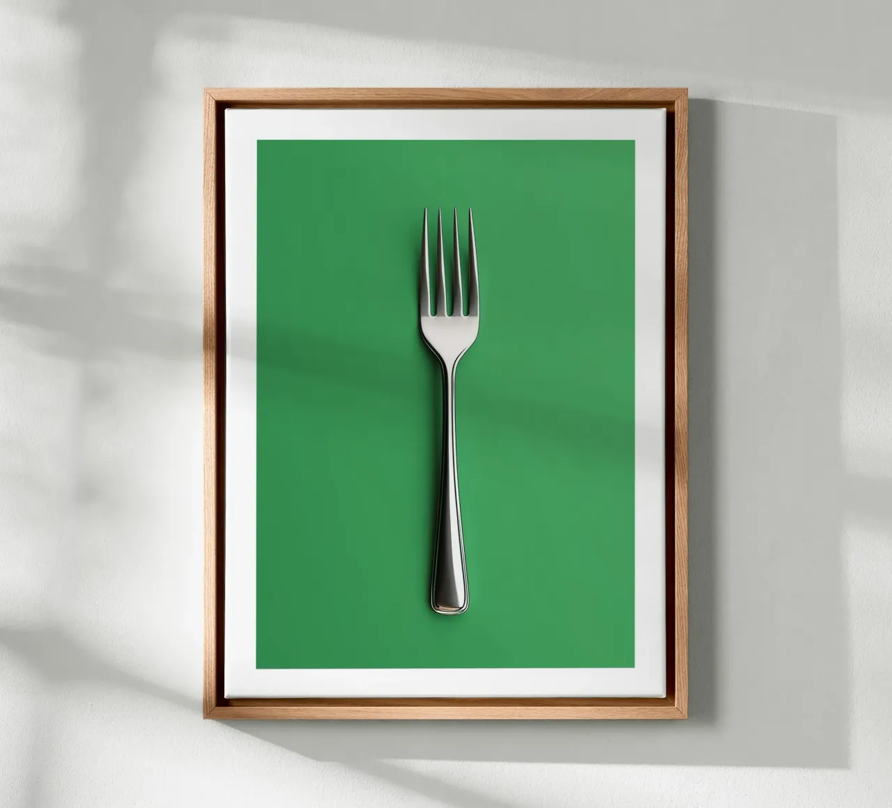 Fork on green background canvas with Floater frame by Spice & Style