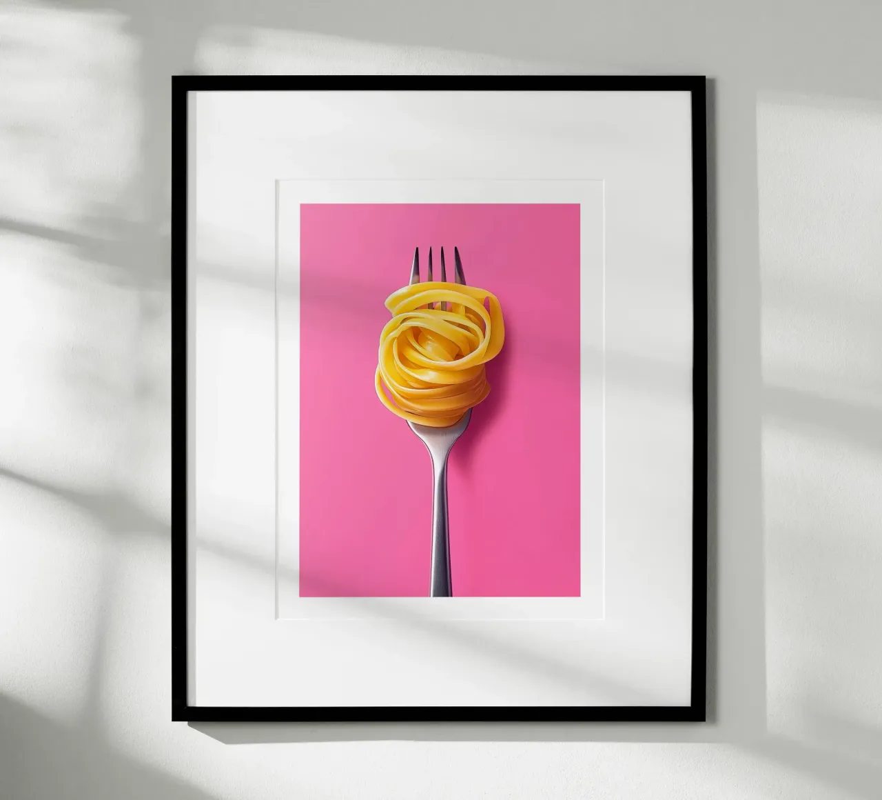 Fork and spaghetti on a pink background poster by Spice & Style