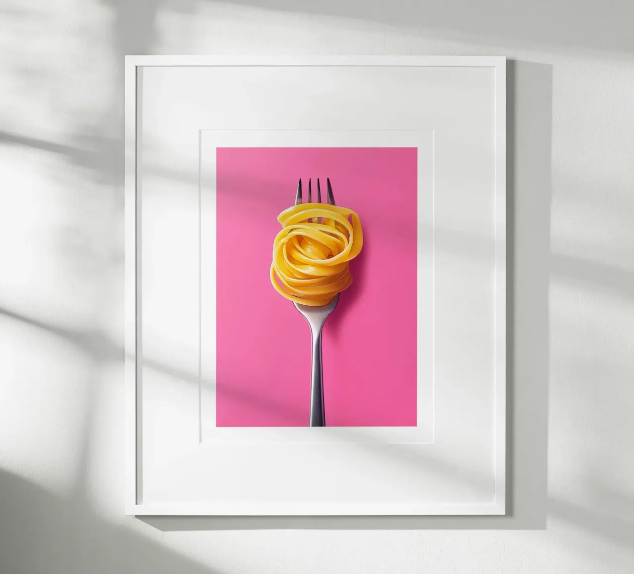 Fork and spaghetti on a pink background poster by Spice & Style
