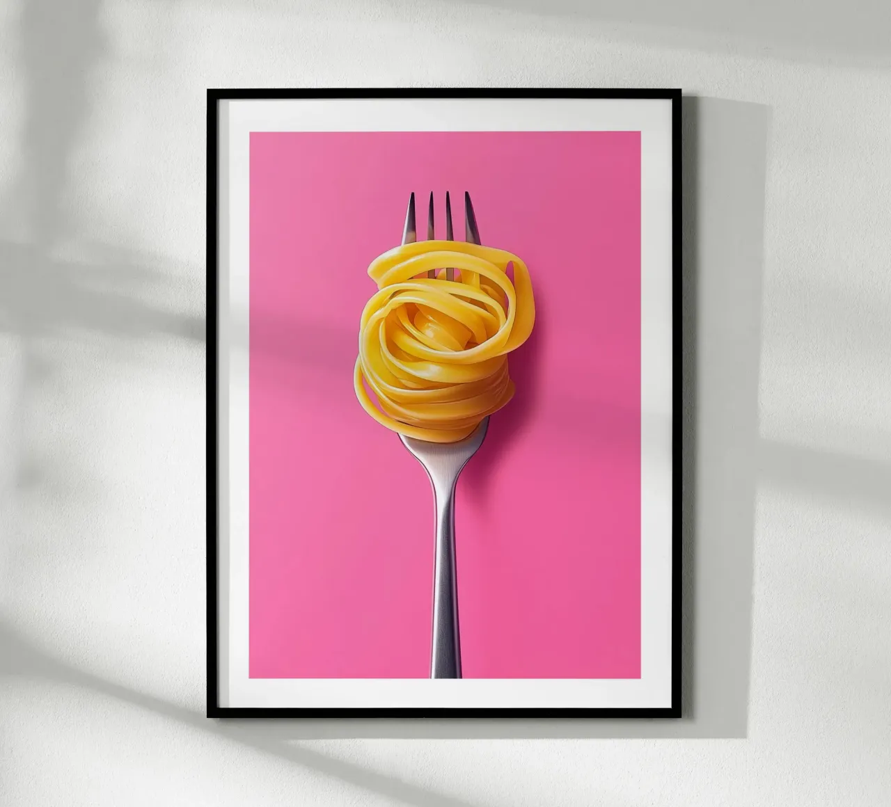 Fork and spaghetti on a pink background poster by Spice & Style