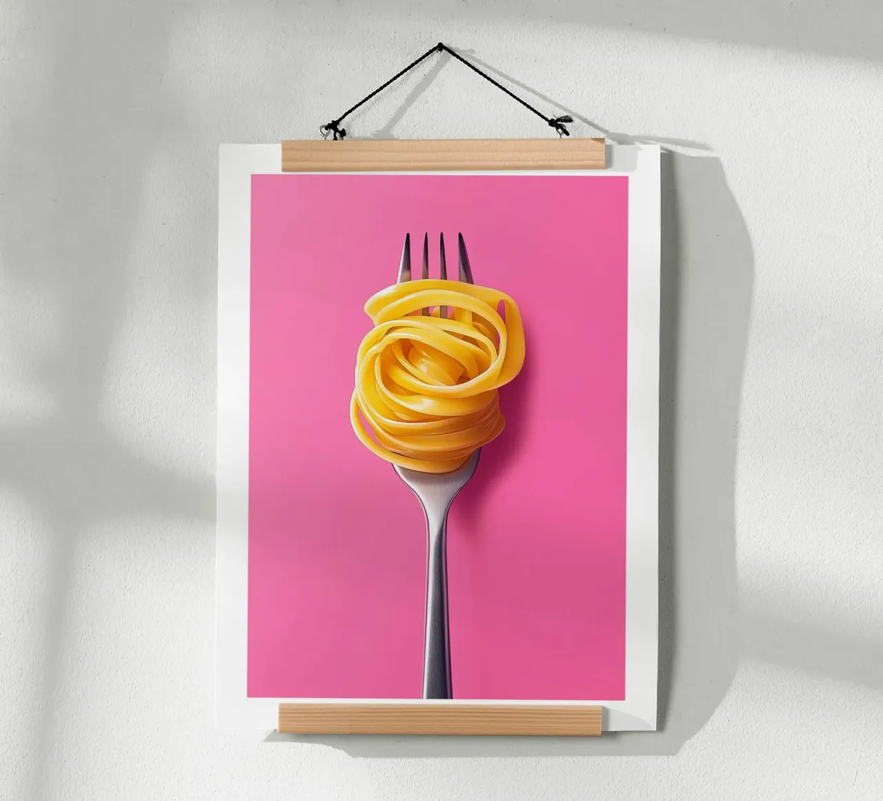 Fork and spaghetti on a pink background poster by Spice & Style