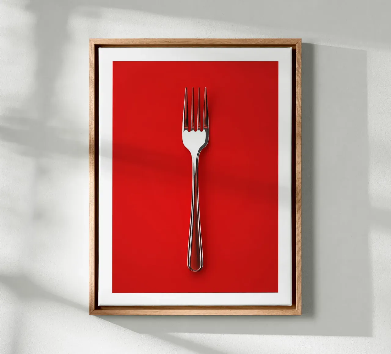 Fork on red background canvas with Floater frame by Spice & Style