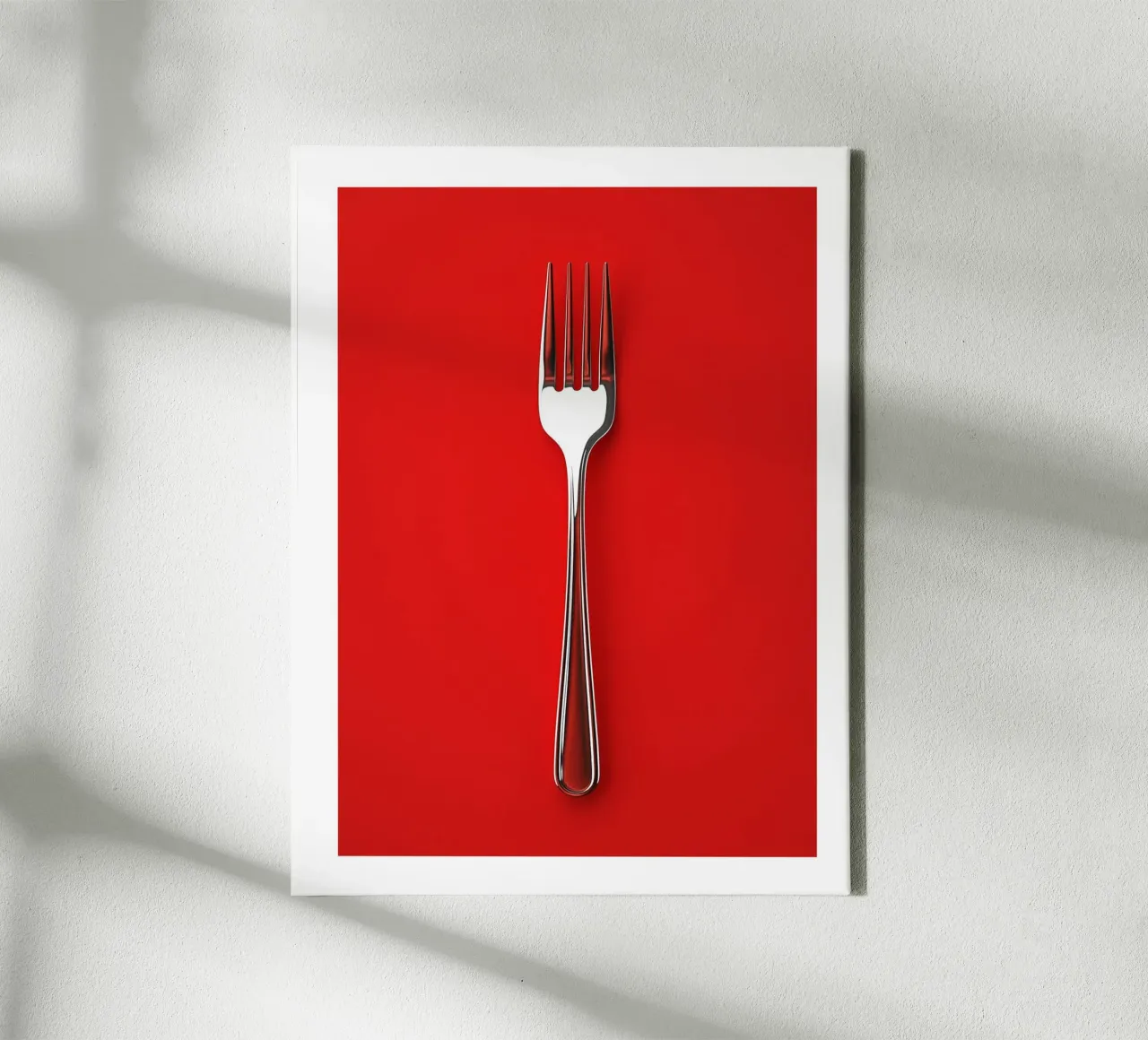 Fork on red background canvas with Floater frame by Spice & Style