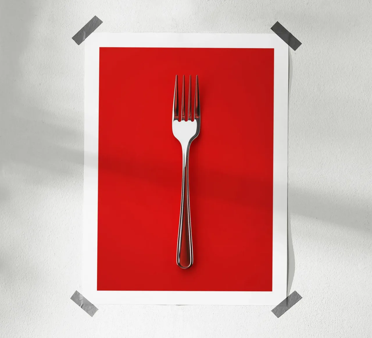 Fork on red background poster by Spice & Style