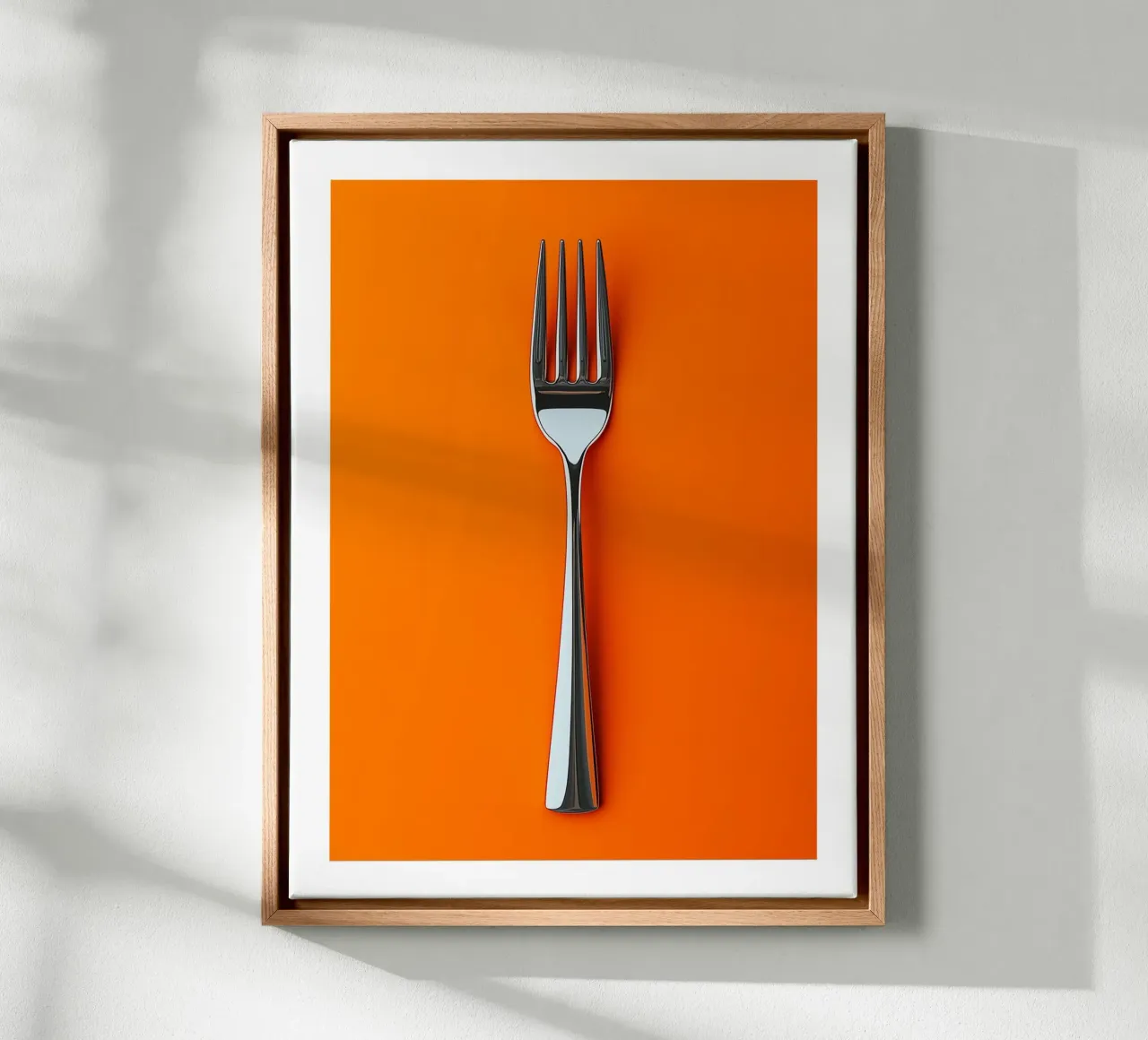 Fork on orange background canvas with Floater frame by Spice & Style