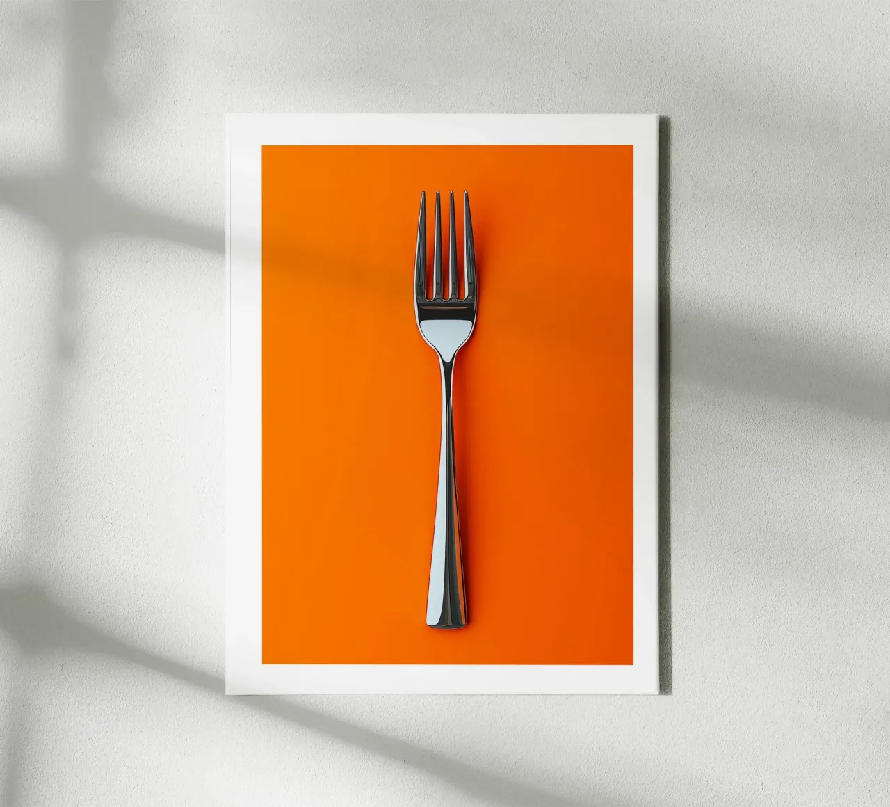 Fork on orange background canvas with Floater frame by Spice & Style