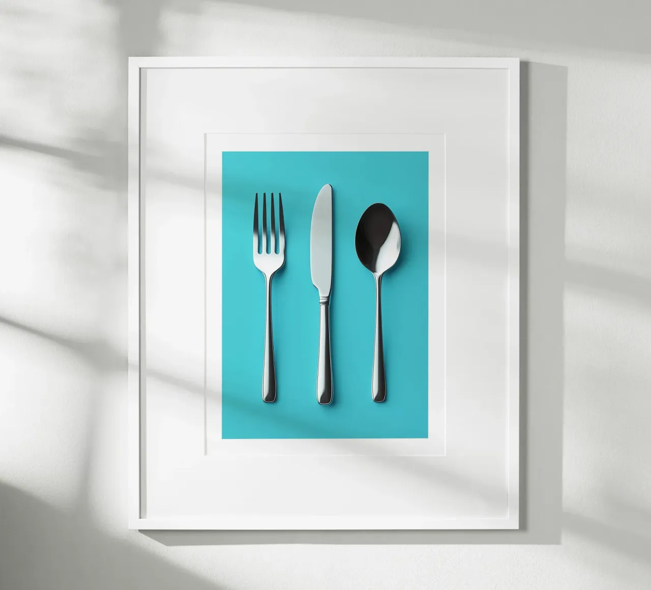 Besteck auf blauem Hintergrund Poster mit Holzrahmen von Spice & Style