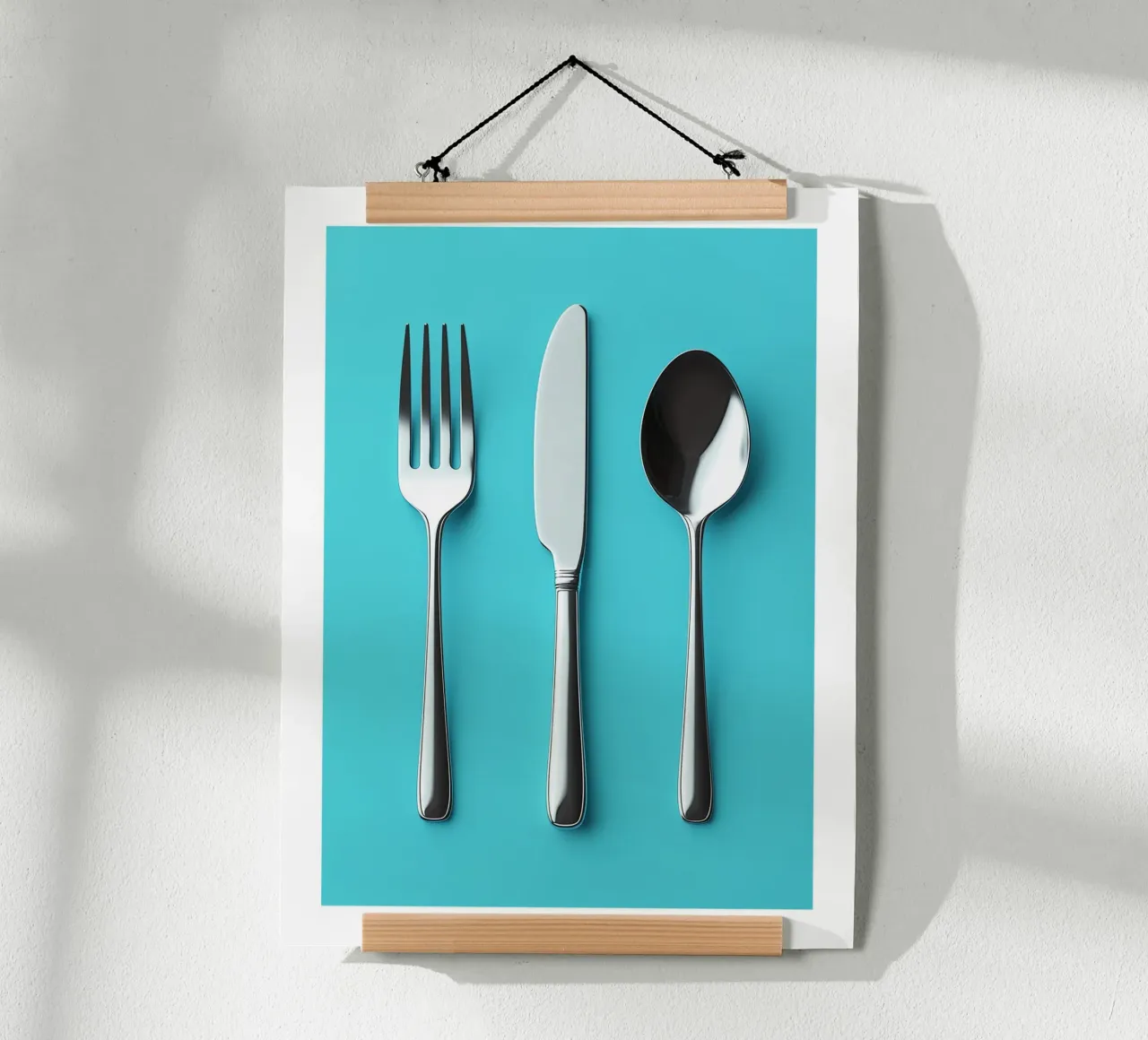 Besteck auf blauem Hintergrund Poster mit Holzrahmen von Spice & Style