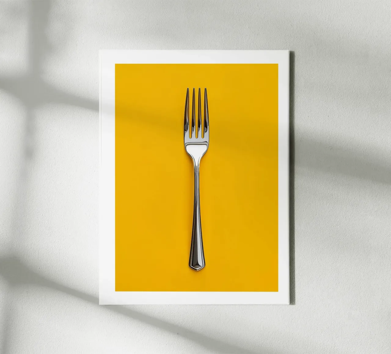Fork on yellow background canvas with Floater frame by Spice & Style