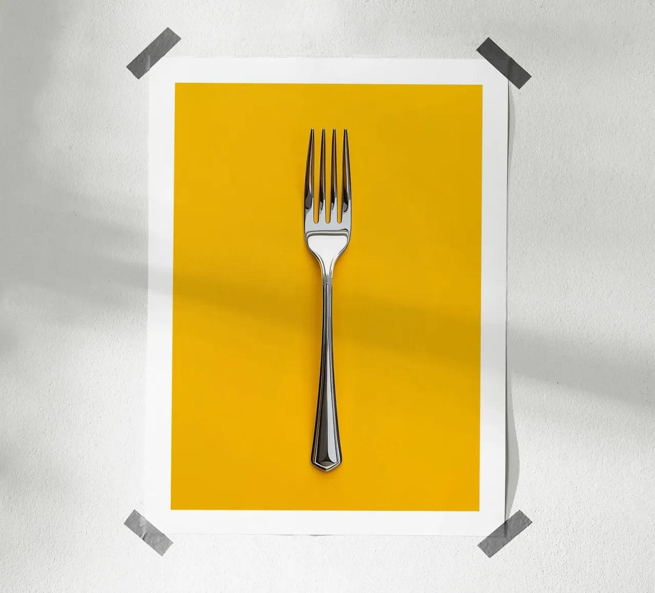 Fourchette sur fond jaune poster avec cadre en bois de Spice & Style
