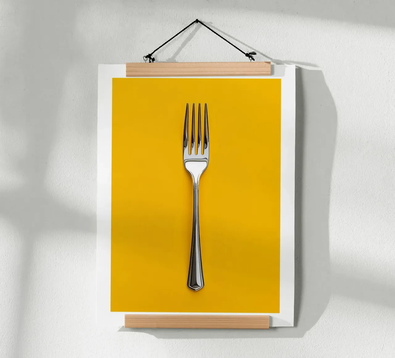 Fourchette sur fond jaune poster avec cadre en bois de Spice & Style